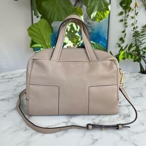 Tory Burch Block T Pebbled Leather Satchel Crossbody Bag Savannah Tan Taupe Gray